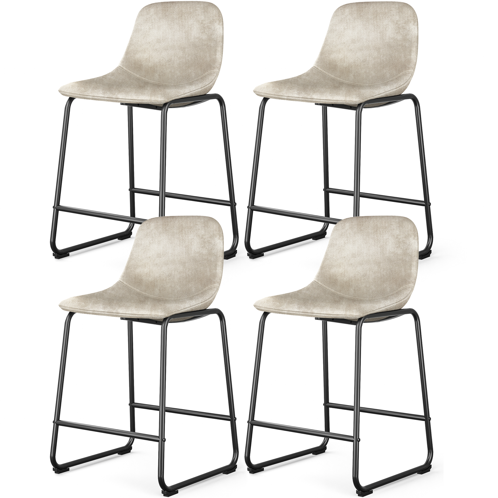 Rfiver Pu Faux Leather Bar Stools, Industrial Pub Barstools with Back and Footrest, Modern Armless Bar Height Stool Chairs
